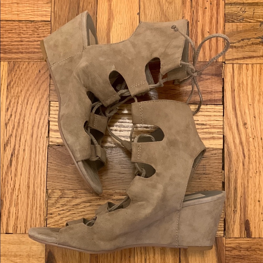 Dolce Vita Tan Suede Lace Up Wedge Sandals